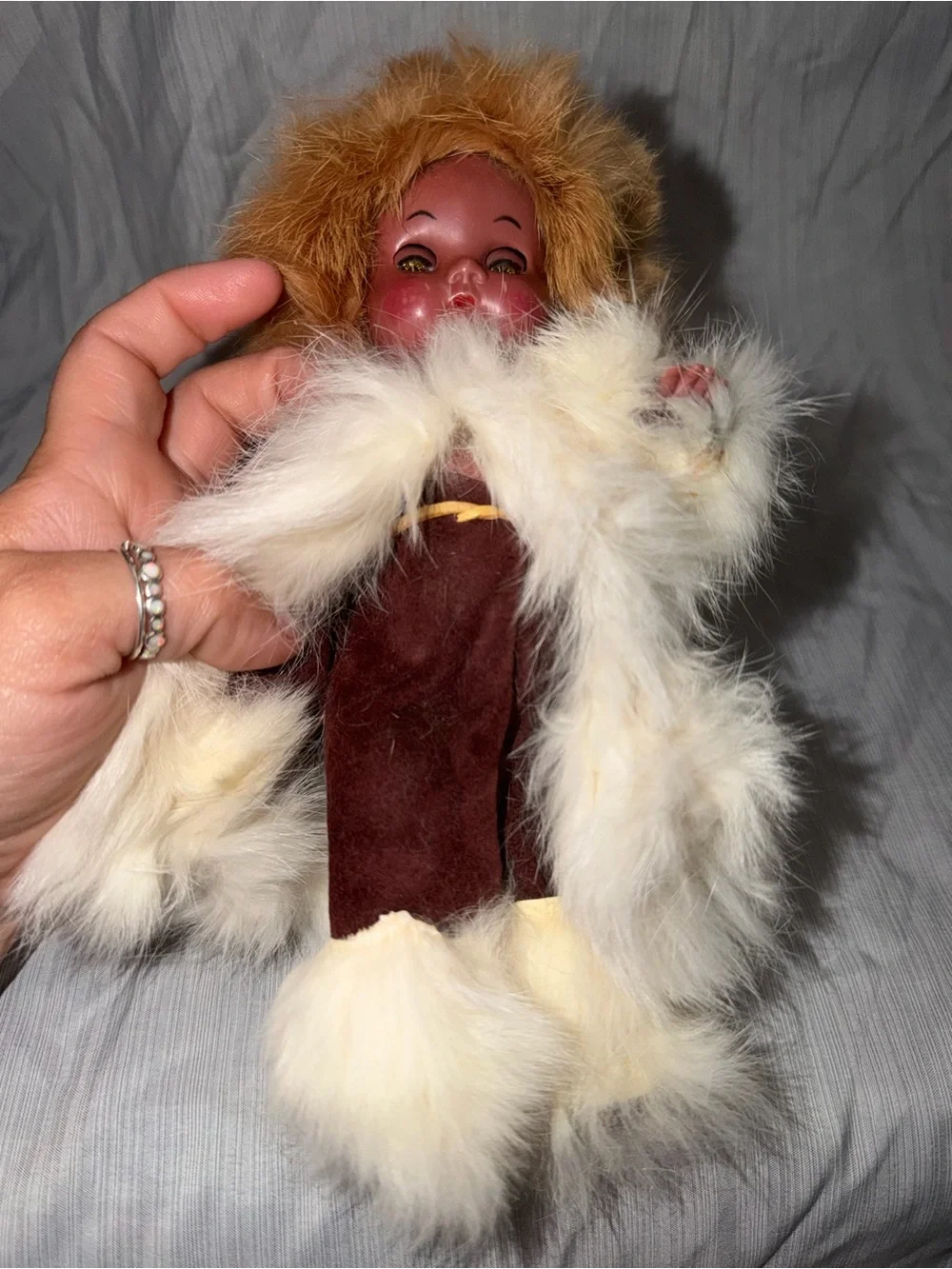 Canada Indian Eskimo Genuine Fur Leather Baby Doll Suede Outfit 8